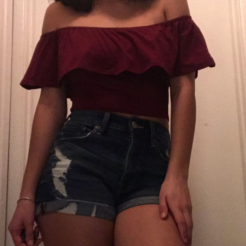 Ruffle off shoulder crop top